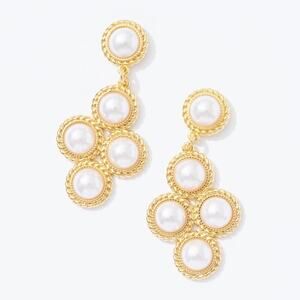 Frasier Sterling Windsor Earrings Drop Dangle 14K Gold Plated Faux Pearl Details